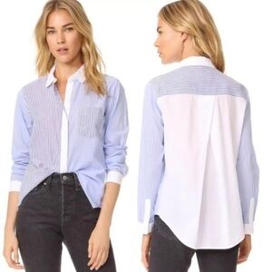 Rails Emory Mixed Stripe Blue Button Up Collared Long Sleeve Shirt Top Size L